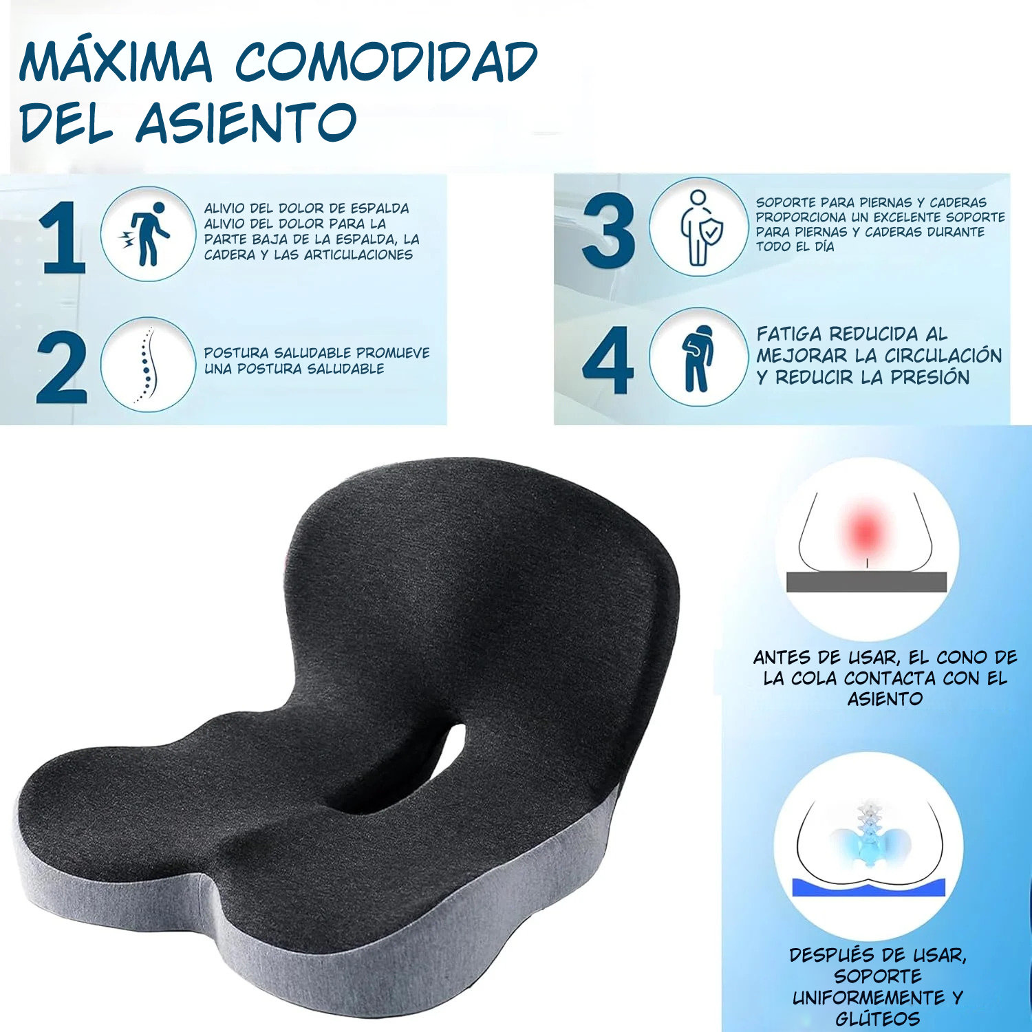ConfortPro – Cojín Lumbar de Espuma Viscoelástica